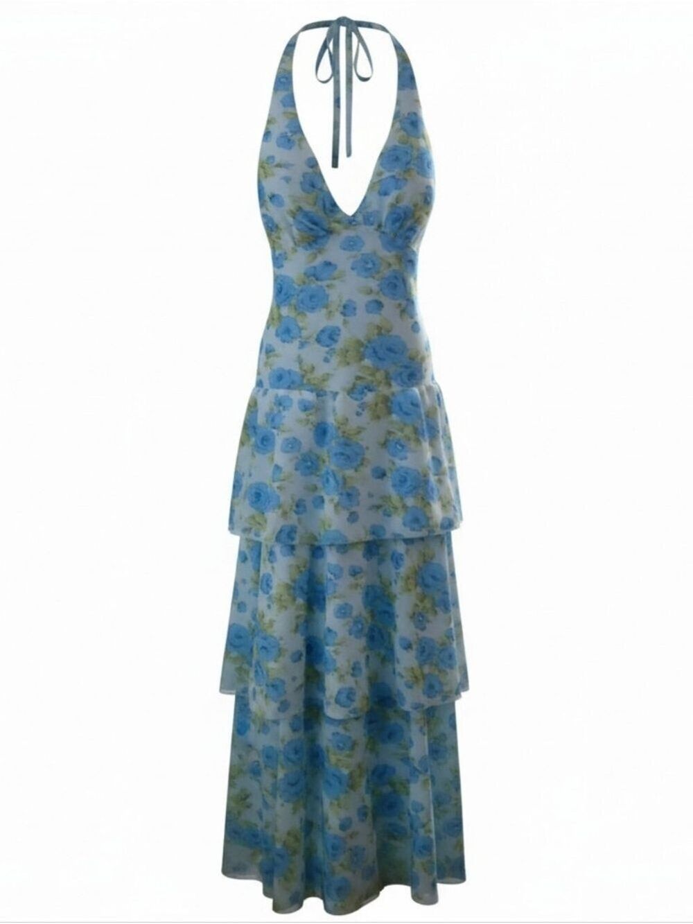 Kann Moda New Collection Blue Floral Tiered Maxi Dress Spring  Dress Size 2 - Picture 5 of 6